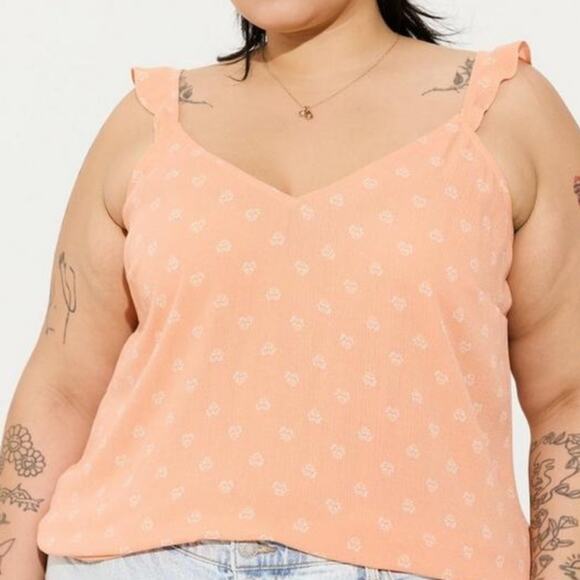 Torrid lotus ditsy Washable Crinkle Gauze V-Neck Ruffle Strap Tank - Picture 1 of 10